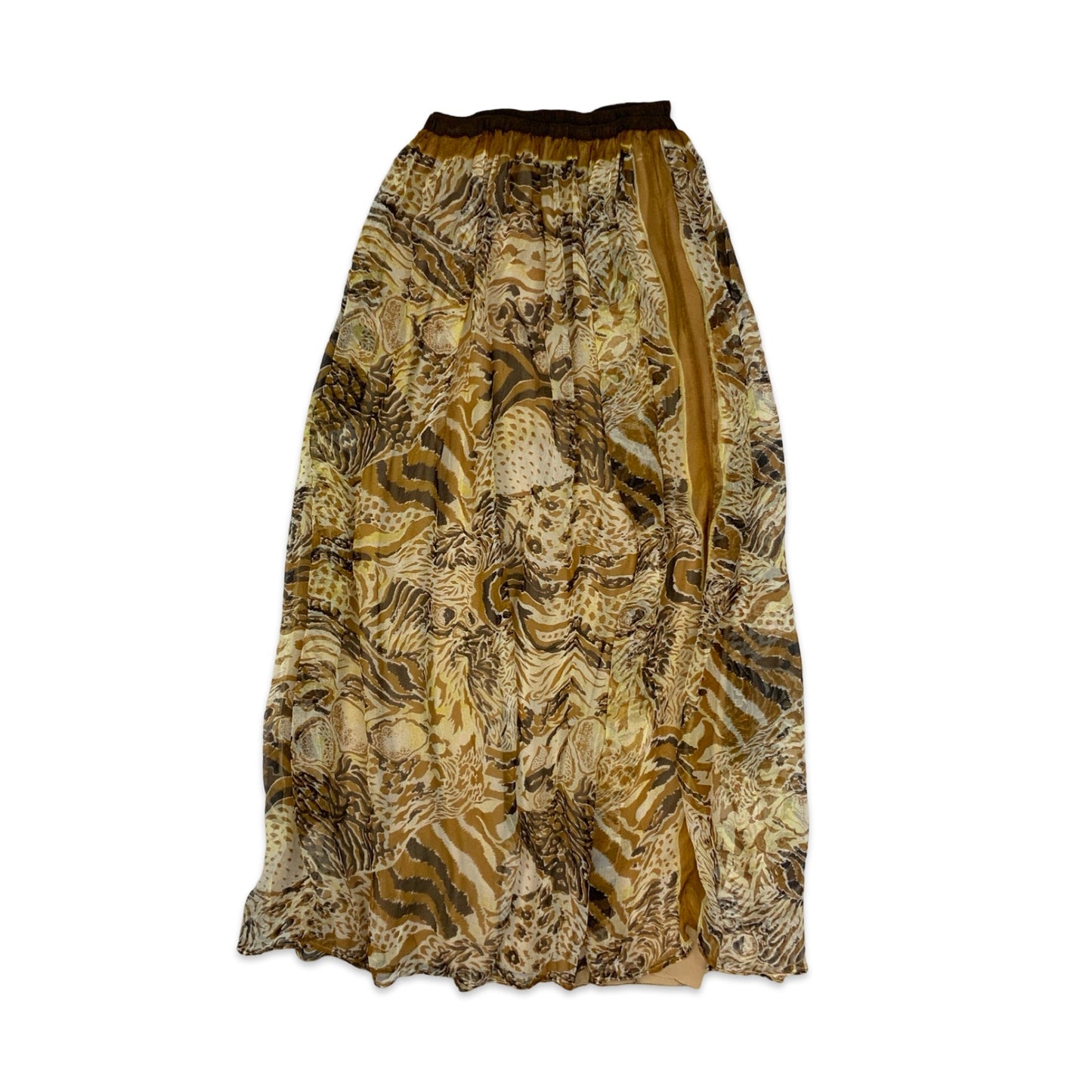 Vintage Brown & Beige Animal Print Pleated Maxi Skirt 4 6 8