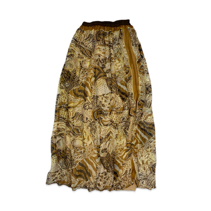 Vintage Brown & Beige Animal Print Pleated Maxi Skirt 4 6 8