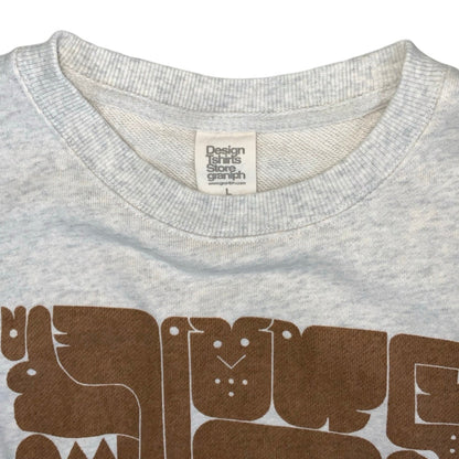 Vintage 90s 'Design T-Shirts Store Graniph' Wooden Animal Puzzle Brown Grey Graphic Sweatshirt