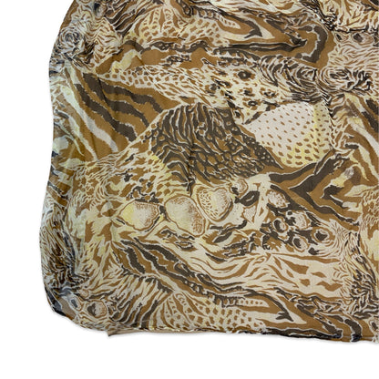Vintage Brown & Beige Animal Print Pleated Maxi Skirt 4 6 8