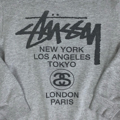 Vintage y2k Stüssy Grey Spell-Out Long Sleeved Sweatshirt M L