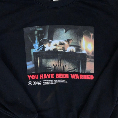 Vintage 90s 'Gremlins' Official 'You Have Been Warned' Black Graphic Mogwai Gizmo Sweatshirt M