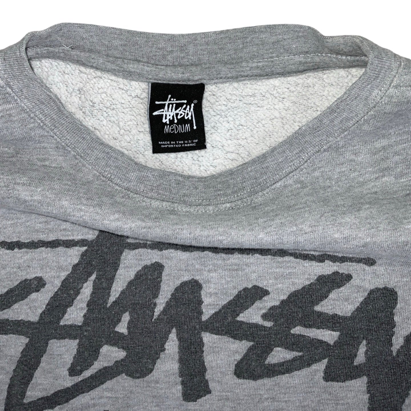Vintage y2k Stüssy Grey Spell-Out Long Sleeved Sweatshirt M L