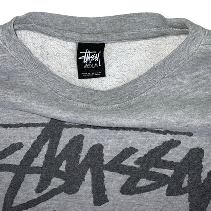 Vintage y2k Stüssy Grey Spell-Out Long Sleeved Sweatshirt M L