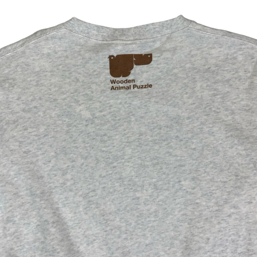 Vintage 90s 'Design T-Shirts Store Graniph' Wooden Animal Puzzle Brown Grey Graphic Sweatshirt