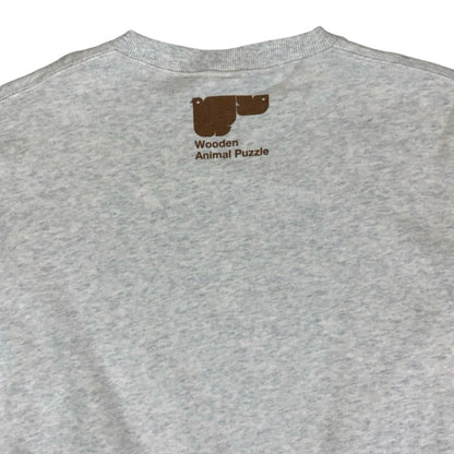 Vintage 90s 'Design T-Shirts Store Graniph' Wooden Animal Puzzle Brown Grey Graphic Sweatshirt