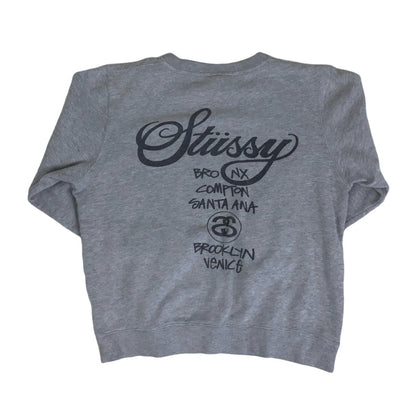 Vintage y2k Stüssy Grey Spell-Out Long Sleeved Sweatshirt M L