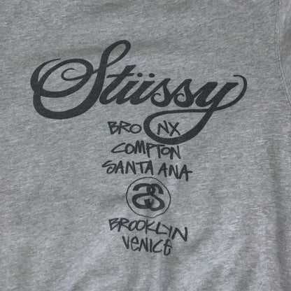 Vintage y2k Stüssy Grey Spell-Out Long Sleeved Sweatshirt M L
