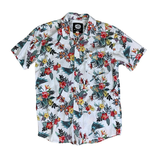 Vintage 90s DC Comics Batman Classic TV Series Hawaiian Floral White Short Sleeved Shirt M