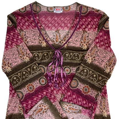 90s Y2K Asymmetric Pink Sheer Blouse Top Dress L 16