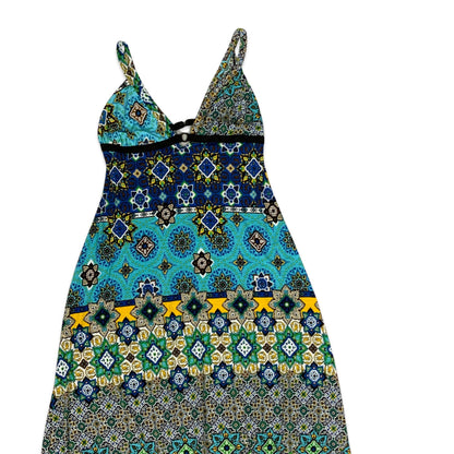 90s Spaghetti Strap Multicolour Abstract Print Maxi Dress 4 6