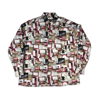 Vintage 80s Crazy Print Red and White Shirt XL