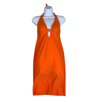 Vintage Y2k ‘l'auraBLU’ Orange Lycra Halter Neck Midi Dress 8 10