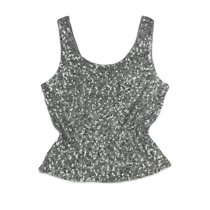 90s Y2K Silver Sequin Vest Top 14 16 18