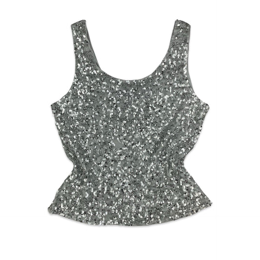 90s Y2K Silver Sequin Vest Top 14 16 18