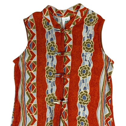 Vintage Orange Button Up Sleeveless Blouse 6 8
