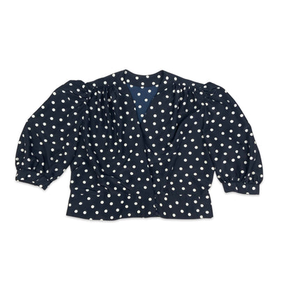 Vintage Navy & White Polka Dot Cropped Blouse 16 18