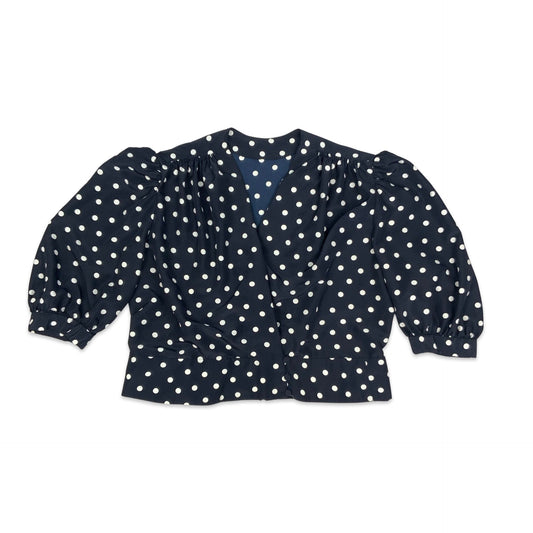 Vintage Navy & White Polka Dot Cropped Blouse 16 18