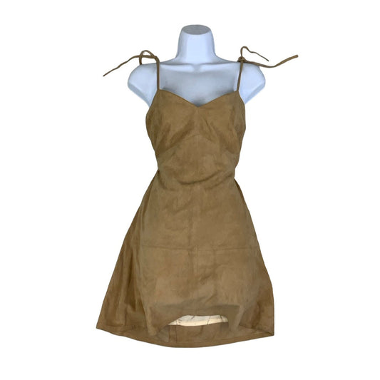 Vintage 90s Y2k ‘Air Boat’ Beige Suede Strappy Mini Dress 10 12