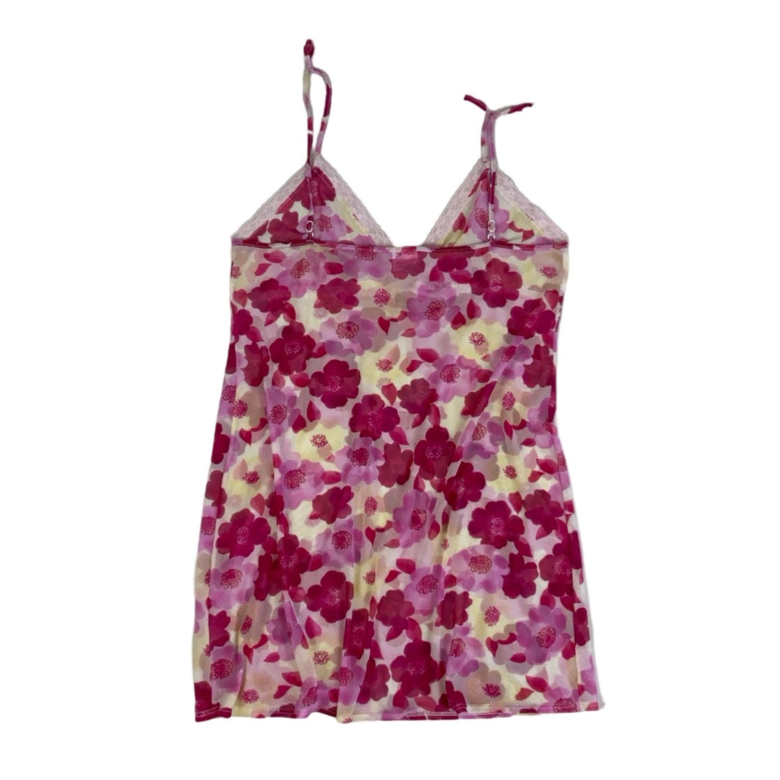 Vintage 90s y2k ‘Grain de Thé’ Pink Cream White Floral Mesh Mini Slip Dress 10 12