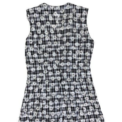Vintage 90s Black White Floral Check Gingham Sleeveless Maxi Dress 8 10