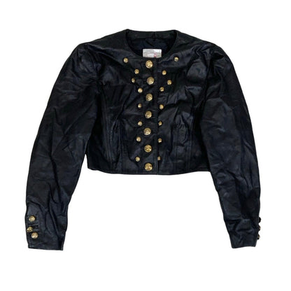 Vintage 80s 90s ‘Mondi’ Black Gold Beaded Crop Leather Jacket 10 12