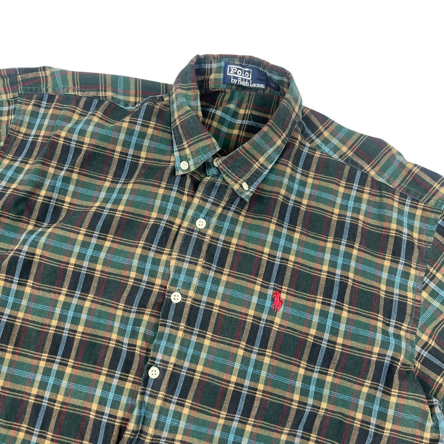 Vintage Ralph Lauren Green & Navy Plaid Shirt M L