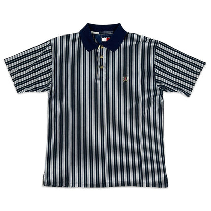Vintage 90s Tommy Hilfiger Blue & Navy Striped Polo Shirt S M