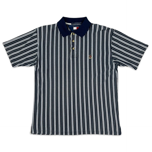 Vintage 90s Tommy Hilfiger Blue & Navy Striped Polo Shirt S M