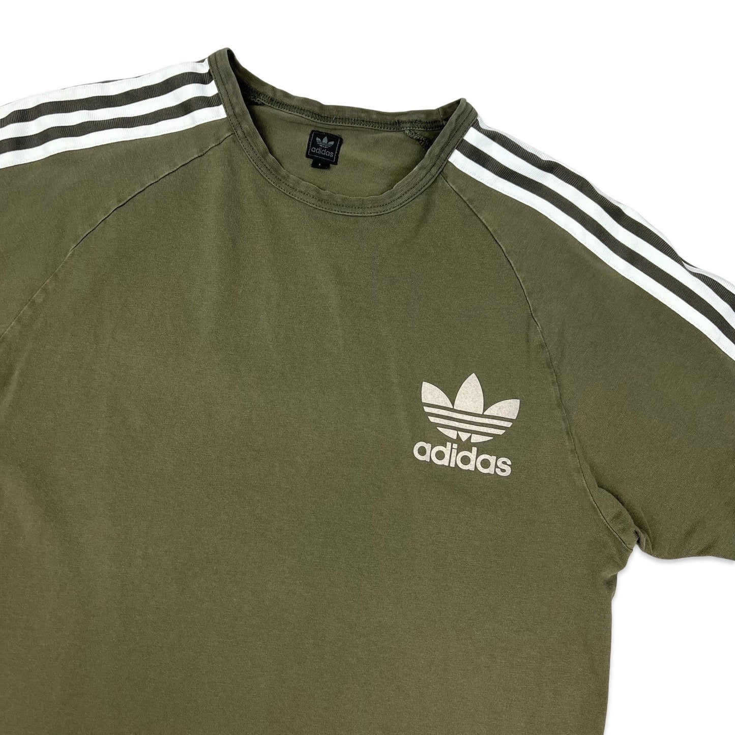 00s Adidas Green & White Ringer Three Stripe Tee S M