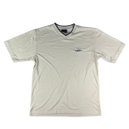 Vintage Umbro Beige V-neck Logo Tee S M