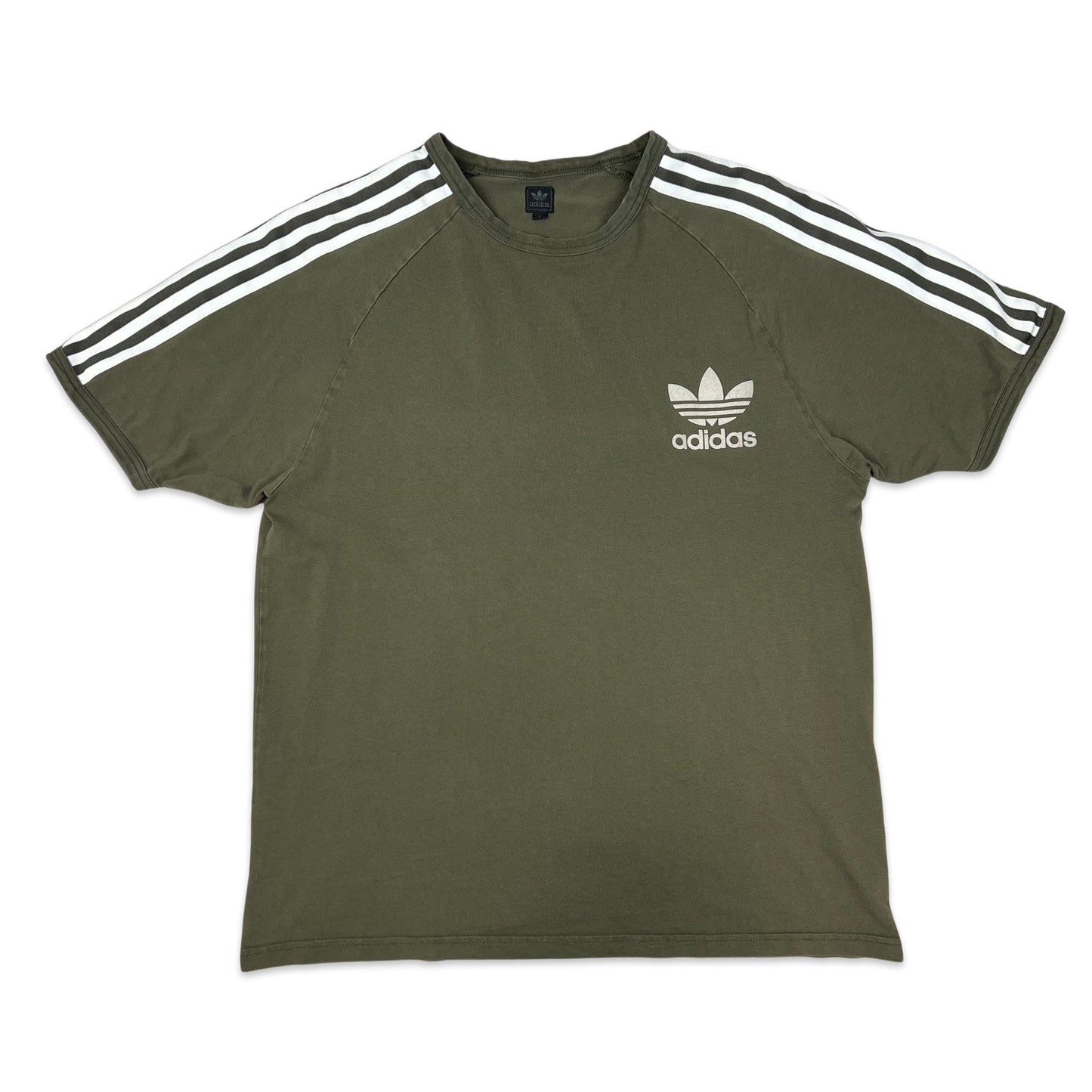 00s Adidas Green & White Ringer Three Stripe Tee S M