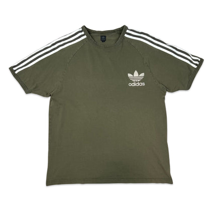 00s Adidas Green & White Ringer Three Stripe Tee S M