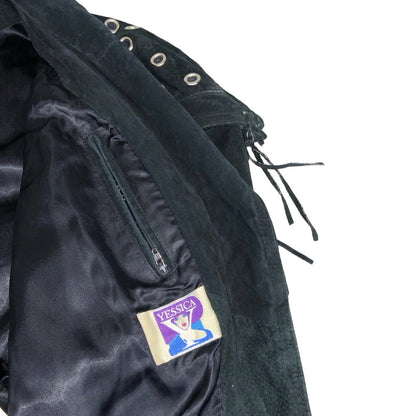 Vintage 90s ‘Yessica’ Black Suede Punk Tassel Studded Leather Jacket 12 14
