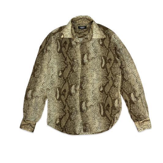 90s Brown & Beige Snake Print Sheer Blouse 12