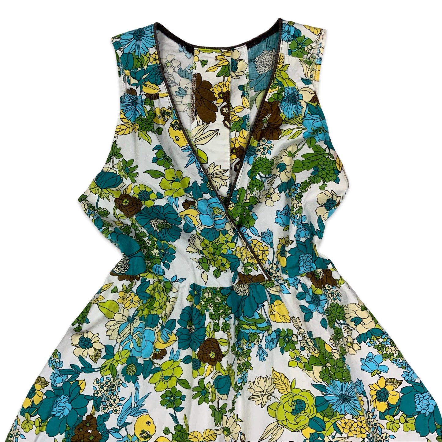 Vintage White Blue Green Floral Midi Dress 10