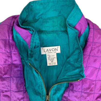 Vintage 80s90s Green Purple Lavon Baroque Floral Print Shell Bomber Jacket XXL