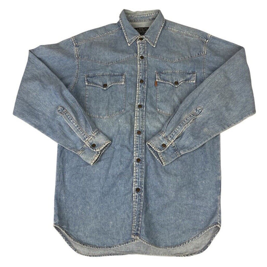 VTG 1970s 80s LEVIS ORANGE TAB MID BLUE LIGHT DENIM WESTERN YOKED SHIRT 40” M