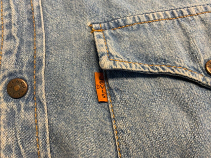 VTG 1970s 80s LEVIS ORANGE TAB MID BLUE LIGHT DENIM WESTERN YOKED SHIRT 40” M
