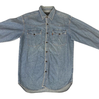 VTG 1970s 80s LEVIS ORANGE TAB MID BLUE LIGHT DENIM WESTERN YOKED SHIRT 40” M