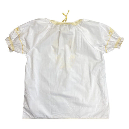 Vintage 90s00s WhiteYellow Embroidered Floral Motif Tunic Smock Blouse Top M/L