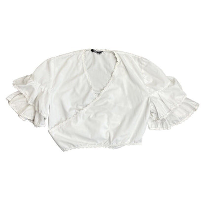 Vintage 90s00s White Cropped Cotton Cross Wrap Tie Up Blouse Top  M 12/14
