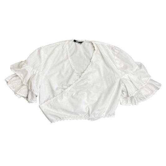 Vintage 90s00s White Cropped Cotton Cross Wrap Tie Up Blouse Top  M 12/14
