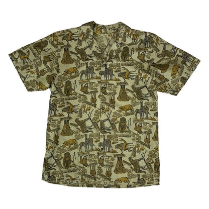 VTG CRAZY PATTERN ANIMAL PRINT COTTON HAWAIIAN ALOHA SHIRT ROCKABILLY 38” S