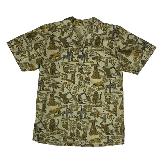 VTG CRAZY PATTERN ANIMAL PRINT COTTON HAWAIIAN ALOHA SHIRT ROCKABILLY 38” S