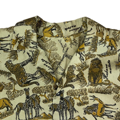 VTG CRAZY PATTERN ANIMAL PRINT COTTON HAWAIIAN ALOHA SHIRT ROCKABILLY 38” S