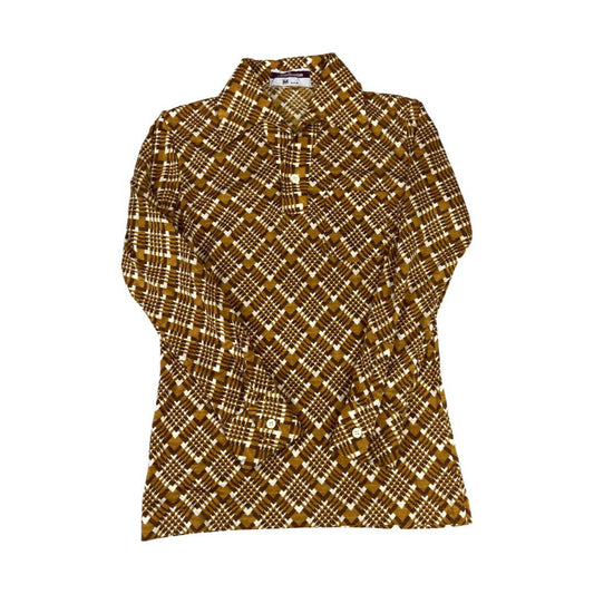 VTG 70s 1/2 BUTTON DISCO SHIRT POLYESTER BIG COLLARS DISCO 34” XS