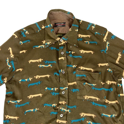 VINTAGE 1970s BROWN DACHSHUND SAUSAGE DOG SHIRT DISCO NOVELTY KITSCH 36” S