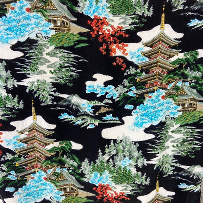 Vintage 80s 90s Black Green Blue Graphic Print Komon Cotton Kimono 16 18 L