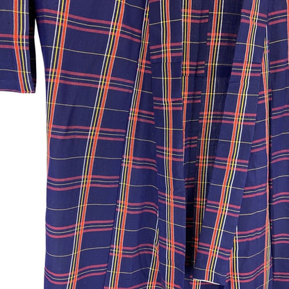 Vintage 80s 90s Indigo Blue Red Yellow Checked Komon Showa Kimono 12 14 M
